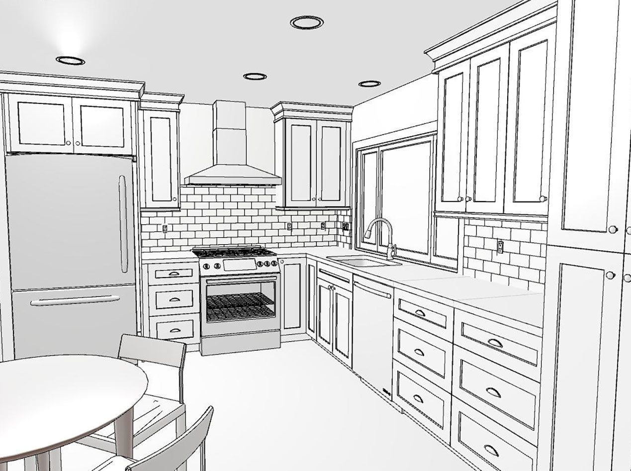 Final 3D image of kitchen remodel